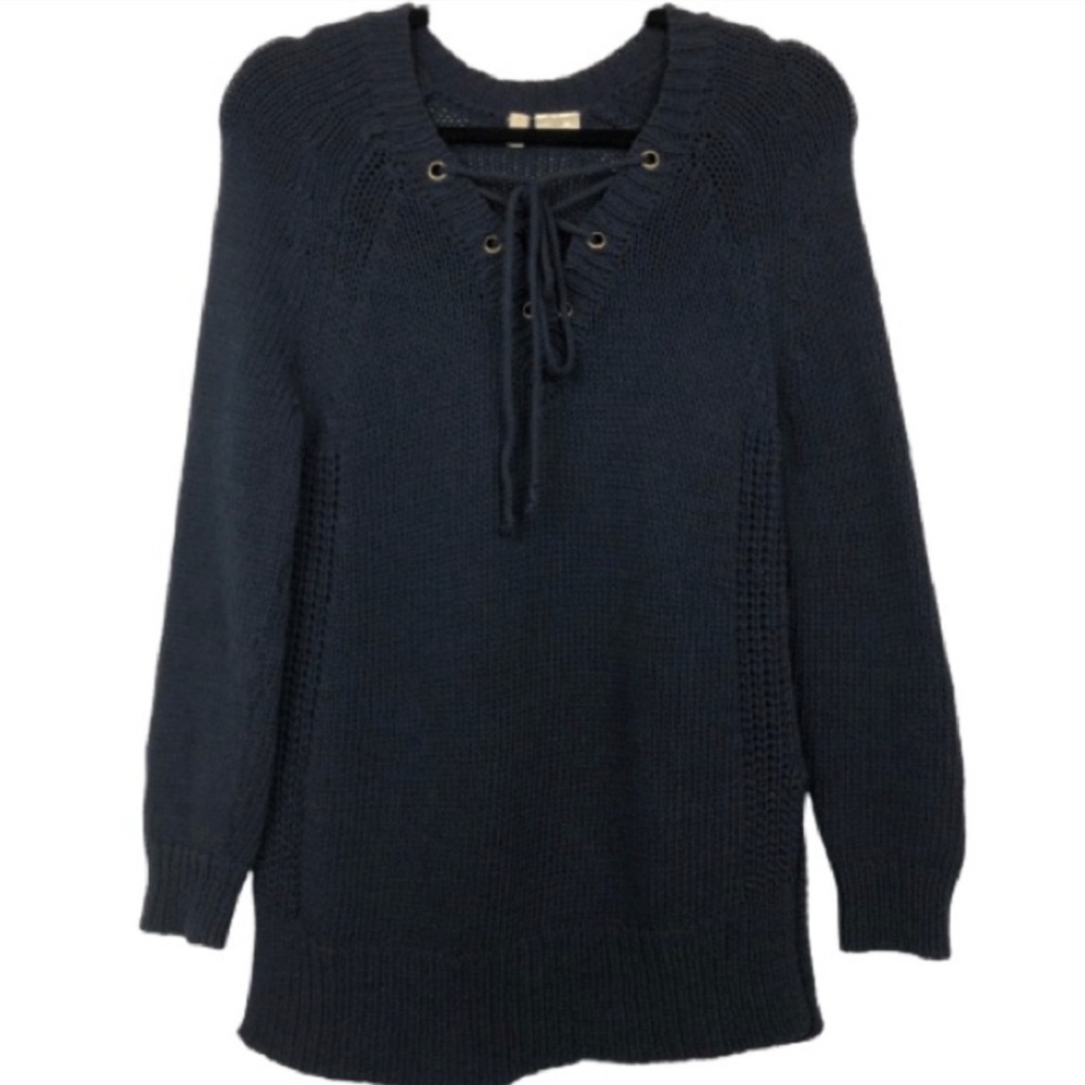 Moth for Anthropologie Lace Up Cable Knit Sweater